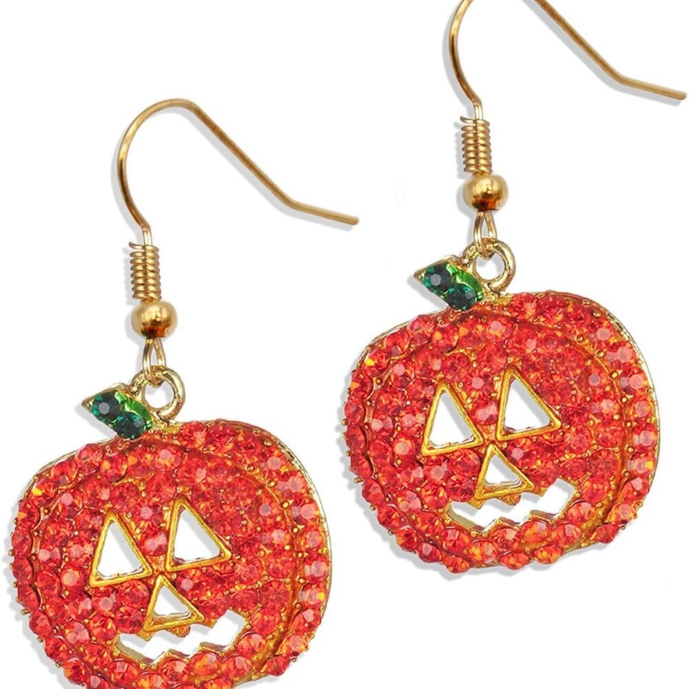 Halloween Pumpkin Earrings Hypoallergenic Crystal Dangle Earrings for Women Holi